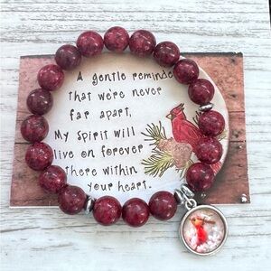 Elegant Red Beaded Bracelet with Cardinal Charm